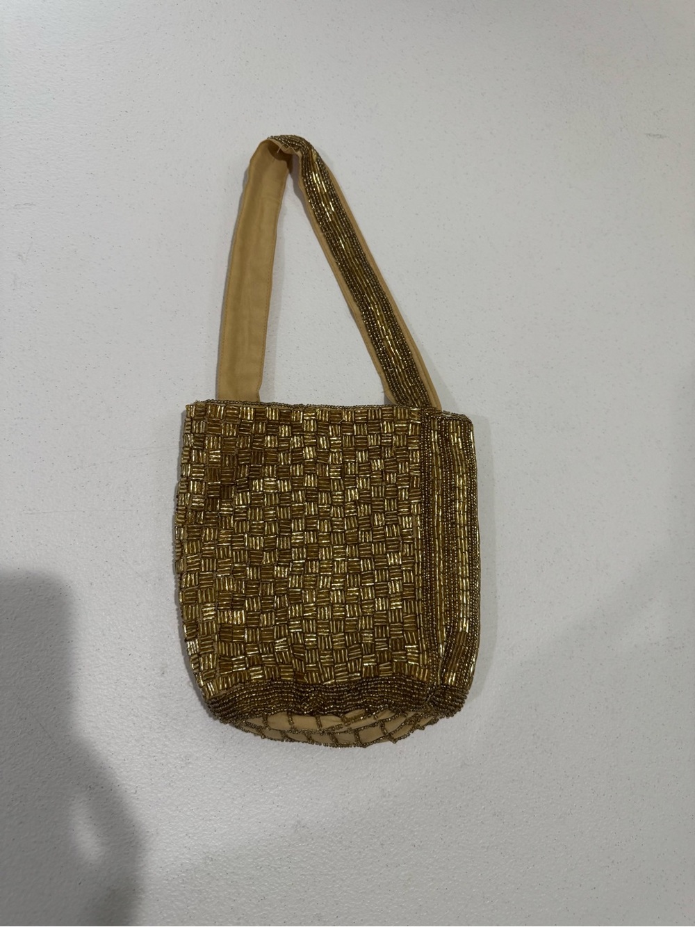 Zara Gold Sequin Mini Bucket Bag Beaded Evening Crossbody Purse - Picture 3 of 7